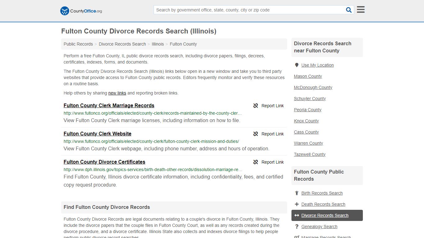 Fulton County Divorce Records Search (Illinois) - County Office