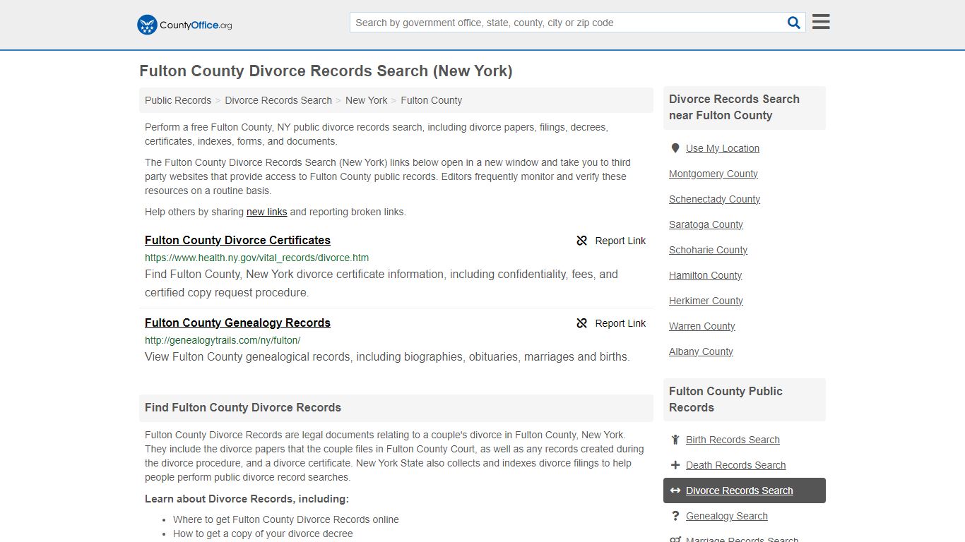 Fulton County Divorce Records Search (New York) - County Office
